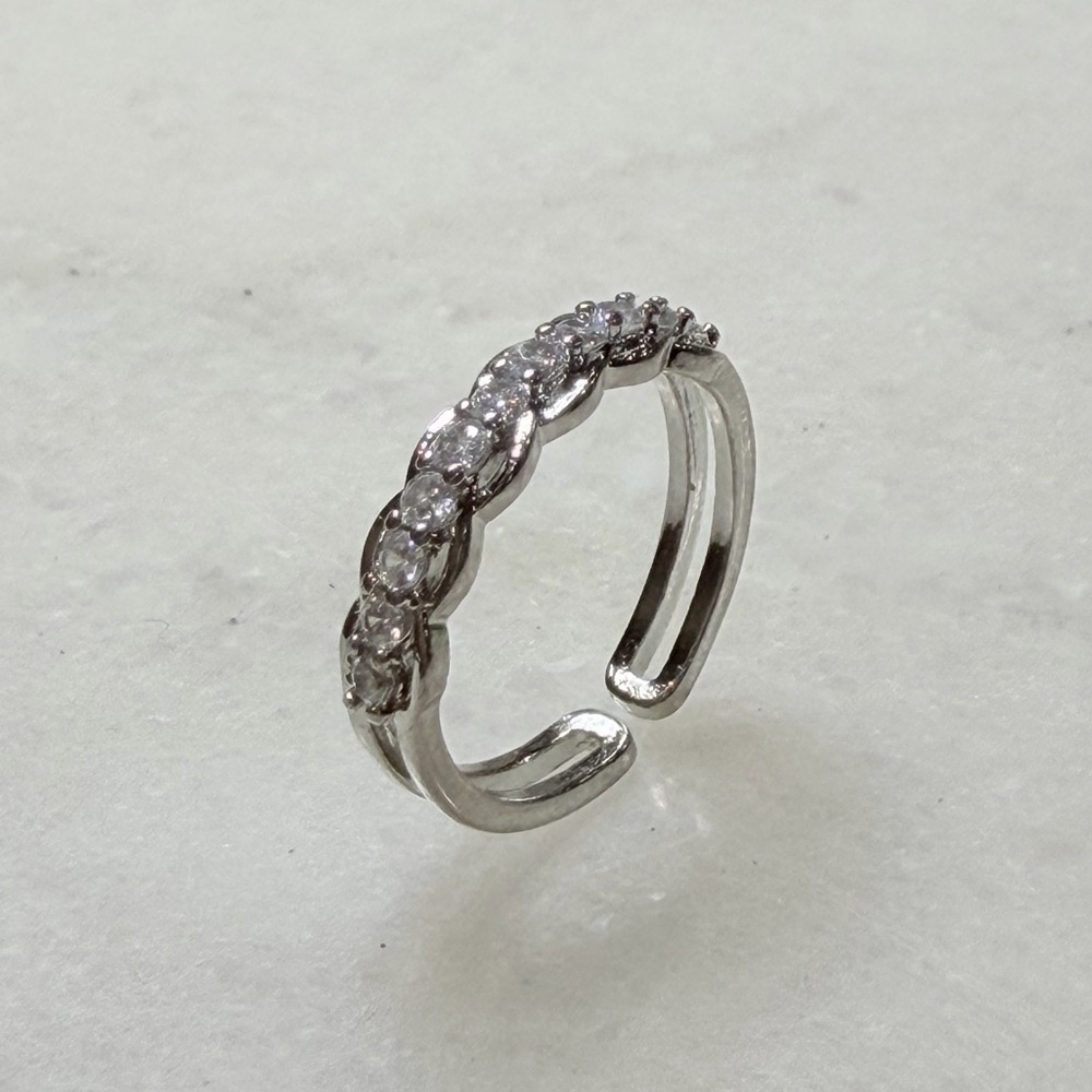 White Cubic Zirconia Silver Open Band Ring - Women Jewelry 5.5